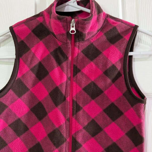 Old Navy Girls Vest Pink Brown Buffalo Plaid Fleece M (8) 2010 Zip Front - Picture 3 of 12